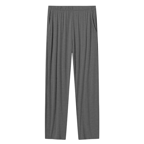 LIAOCXF Herren Soft Knit Schlafanzughose Lang Modal Pyjamahose Schlafhose Weit Loungewear (Dunkelgrau, L) von LIAOCXF