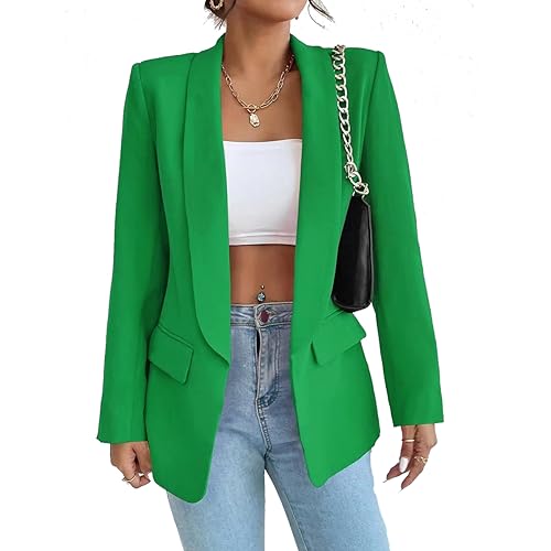 LIAOPUFUS Damen Blazer Langarm Slim Fit Reversanzug Business Office Anzugjacke mit Taschen Klassischer Casual Style (L, grün) von LIAOPUFUS