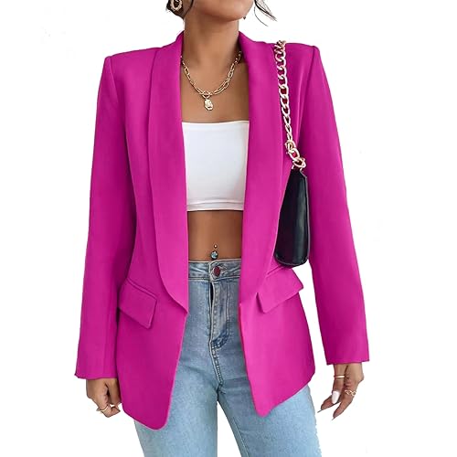 LIAOPUFUS Damen Blazer Langarm Slim Fit Reversanzug Business Office Anzugjacke mit Taschen Klassischer Casual Style (M, Rosenrot) von LIAOPUFUS