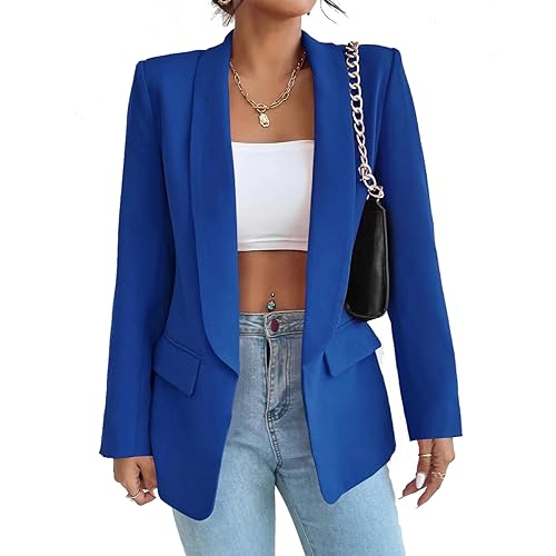 LIAOPUFUS Damen Blazer Langarm Slim Fit Reversanzug Business Office Anzugjacke mit Taschen Klassischer Casual Style (XL, blau) von LIAOPUFUS