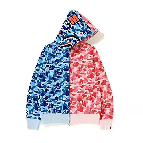 LIAOPUFUS Herren 3D gedruckt Shark Hoodie Hip Hop Lange Ärmel Reißverschluss mit Camouflage Reißverschluss Mode Street Wear (L, Rosa Blau) von LIAOPUFUS