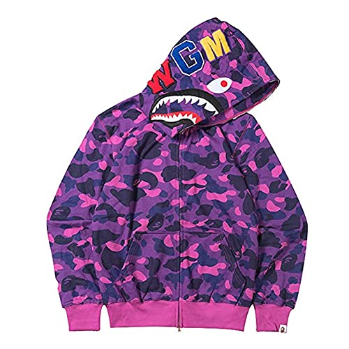 LIAOPUFUS Herren 3D gedruckt Shark Hoodie Hip Hop Lange Ärmel Reißverschluss mit Camouflage Reißverschluss Mode Street Wear (L, lila) von LIAOPUFUS