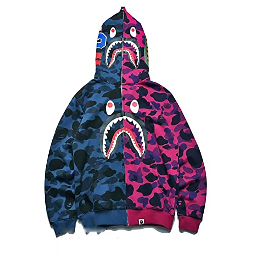 LIAOPUFUS Herren 3D gedruckt Shark Hoodie Hip Hop Lange Ärmel Reißverschluss mit Camouflage Reißverschluss Mode Street Wear (M, Blau+Lila) von LIAOPUFUS