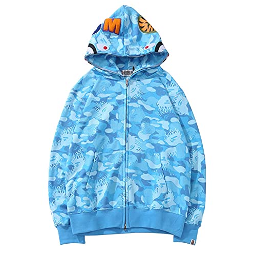 LIAOPUFUS Herren 3D gedruckt Shark Hoodie Hip Hop Lange Ärmel Reißverschluss mit Camouflage Reißverschluss Mode Street Wear (M, Himmelblau) von LIAOPUFUS