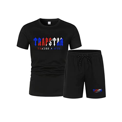 LIAOPUFUS Herren Trainingsanzug Trapstar Sommer T-Shirt Trapstar Logo Letter in 2-teiligen Kurzes Sommer T-Shirt mit Shorts Trapstar Slim Fit (S, schwarz) von LIAOPUFUS