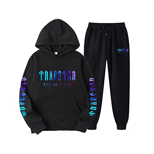 LIAOPUFUS Trapstar Anzug Herren Sport Jogging Print 2-teilige Kapuzen Sweatshirts und Hosen Herbst Winter (L, Z-schwarz) von LIAOPUFUS