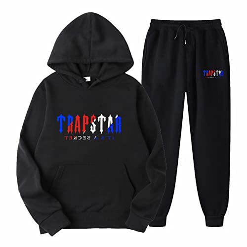 LIAOPUFUS Trapstar Anzug Herren Sport Jogging Print 2-teilige Kapuzen Sweatshirts und Hosen Herbst Winter (S, A-Schwarz) von LIAOPUFUS