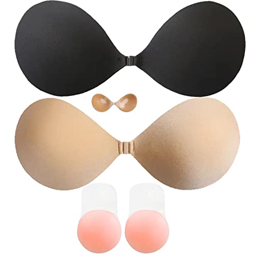 LIBAIJIAAZQH Klebe BH Push Up, TräGerloser BH, 2 Stück BH Rückenfrei und 2 Nippelpads, Wiederverwendbare Unsichtbar Selbstklebend BH für Abendkleid Brautkleid Rückenfreie Kleidung. von LIBAIJIAAZQH