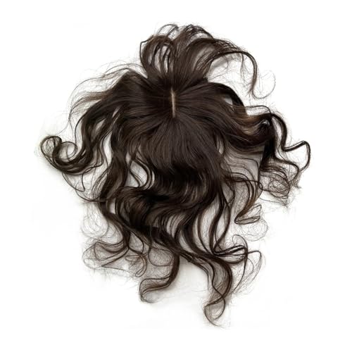 Gewellte Perücke 14" Human Hair Topper for Women 10x12cm Lace Base Body Wavy Remy Hair Piece Erhöhen Sie das Haarvolumen Clip in Welle Lockiges Haar Topper Perückengriff(Color:Dark Brown) von LIBANGRONG-888