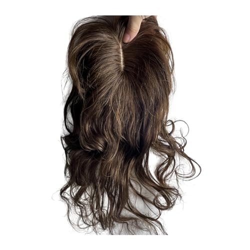 Gewellte Perücke 14" Human Hair Topper for Women 10x12cm Lace Base Body Wavy Remy Hair Piece Erhöhen Sie das Haarvolumen Clip in Welle Lockiges Haar Topper Perückengriff(Color:Light Brown) von LIBANGRONG-888