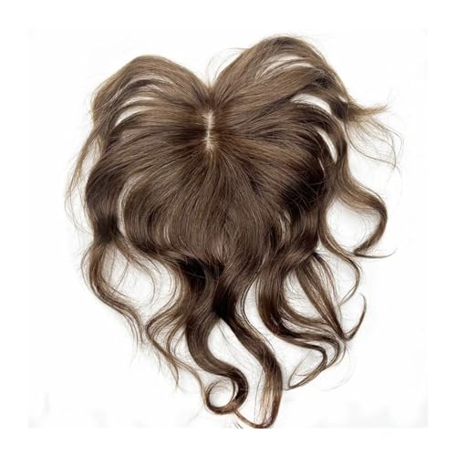 Gewellte Perücke Body Wavy Toppers Echthaar Clip in Haarteile Extensions 10" Brasilianisches Remy-Haar 10x12cm Spitze Basistopper Erhöhen Sie das Haarvolumen für Frauen Perückengriff(Color:Light von LIBANGRONG-888