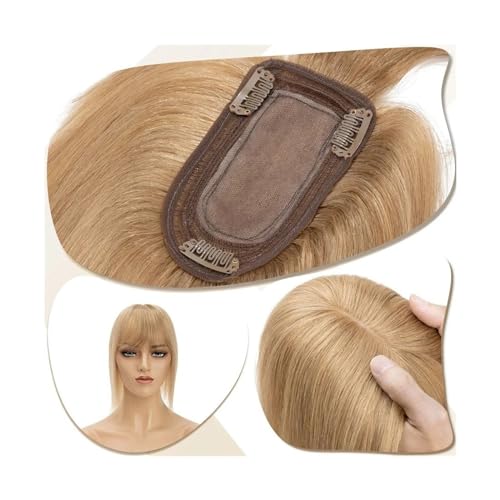 Gewellte Perücke Damen Topper Mittelteil Haar Topper mit Pony Gerade Haar Perücken Natürliches Indisches Menschenhaar 7x12.5 cm Silk Basic Stopper Clip in Haarverlängerung Perückengriff(Größe:12 von LIBANGRONG-888