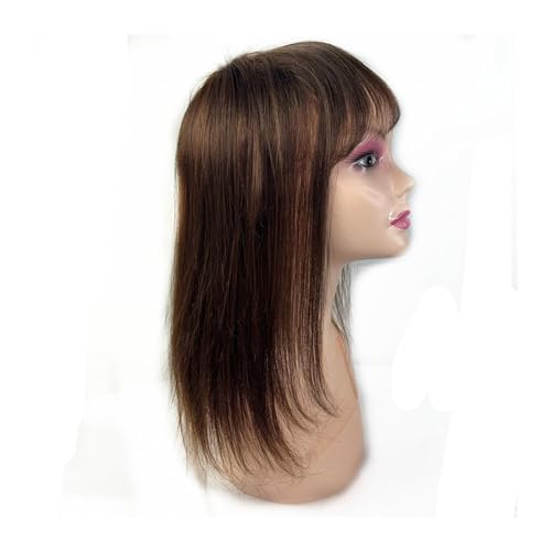 Gewellte Perücke Echthaar Topper für Frauen 14×14cm Spitze Basistopper Natürliches glattes Haarteil mit ordentlichem Pony Clip In Remy Haar Wiglets Extensionen mit Pony Perückengriff(Size:18 von LIBANGRONG-888