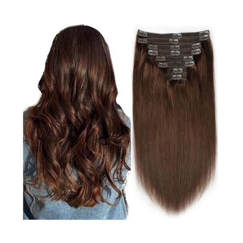Haarteile für Frauen #4 Schokoladenbraune Haarverlängerung, 25,4–66 cm, echtes Echthaar, Clip-in-Haarverlängerung, glattes Remy-Haar, Clip-in-Haarverlängerung for Frauen Messy Hair Bun Haarteil(16inch von LIBANGRONG-888