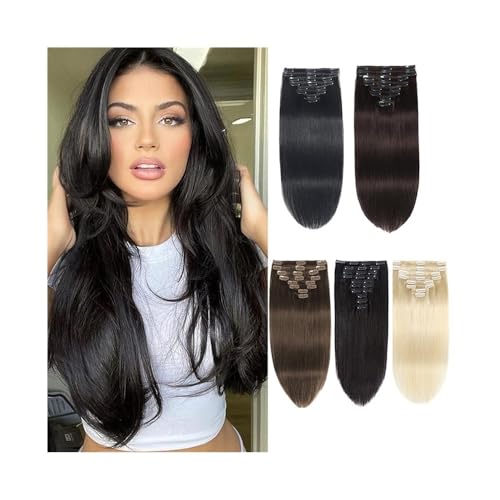 Haarteile für Frauen Clip-in-Extensions aus Echthaar, 25,4–66 cm, 120 g, 8 Stück, brasilianisches Remy-Haar, Clip-in-Extensions, Doppelschuss, glattes Haar, mit 18 Clips Messy Hair Bun Haarteil(Bleach von LIBANGRONG-888