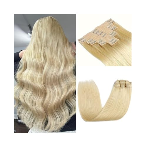 Haarteile für Frauen Clip-in-Haarverlängerungen aus echtem Echthaar, #613 Blondes glattes Haar Clip-in-Extensions 10-26 Zoll Brasilianische Remy-Haarverlängerung Clip-ins 8 Stück 120 g Messy Hair Bun von LIBANGRONG-888