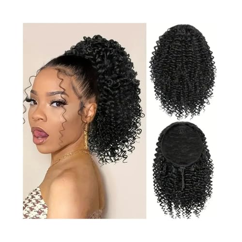 Zopf-Haarverlängerung ﻿ Pferdeschwanz-Verlängerung, verworrene lockige Kordelzug-Pferdeschwanz-Echthaarverlängerung for schwarze Frauen, natürliche schwarze Afro-Locken-Clip-in-Pferdeschwanz-Haarverlä von LIBANGRONG-888