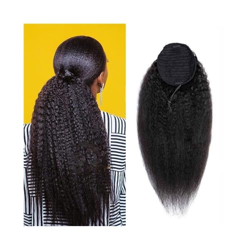 Zopf-Haarverlängerung ﻿ Verworrener, gerader Kordelzug-Pferdeschwanz for schwarze Frauen, natürliches brasilianisches Echthaar, Pferdeschwanz-Haarteile, 25,4–61 cm, Remy-Haar-Clip-in-Pferdeschwanz-Ver von LIBANGRONG-888