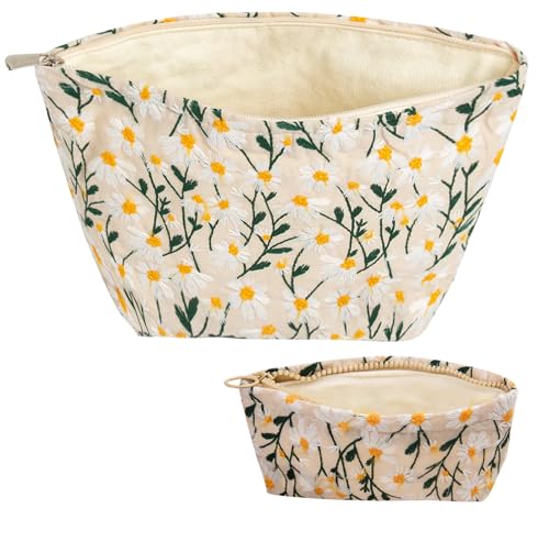 2 Pcs Kosmetiktasche Klein Make up Blumenmuster Makeup Organizer Tasche Damen Mädchen Schminktasche Organizer für Reise Geschenk von LIBAXIN