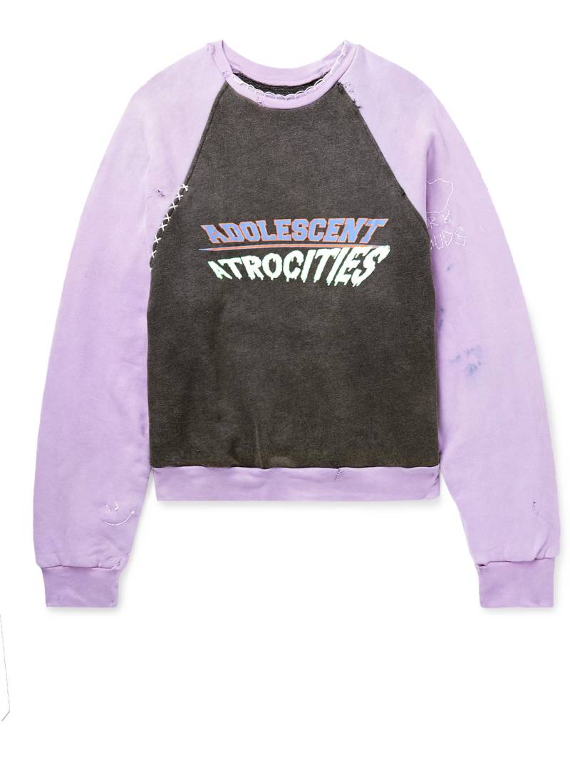 LIBERAL YOUTH MINISTRY - Adolescent Atrocities Printed Distressed Cotton-Blend Jersey Sweatshirt - Men - Purple - XS von LIBERAL YOUTH MINISTRY