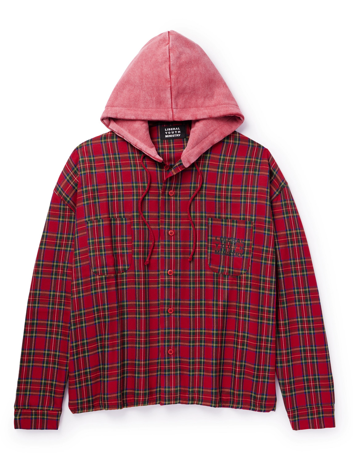 LIBERAL YOUTH MINISTRY - Logo-Print Jersey-Trimmed Checked Twill Hoodie - Men - Red - XL von LIBERAL YOUTH MINISTRY