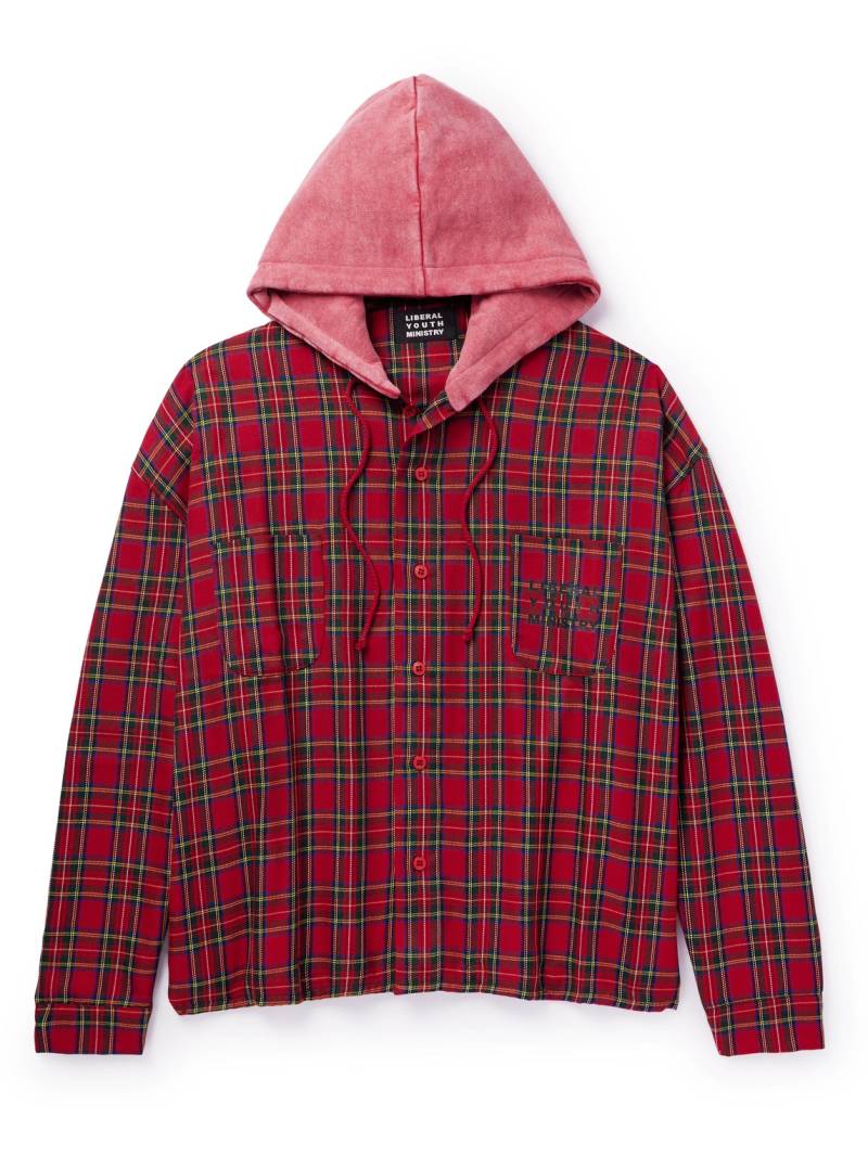 LIBERAL YOUTH MINISTRY - Logo-Print Jersey-Trimmed Checked Twill Hoodie - Men - Red - XL von LIBERAL YOUTH MINISTRY