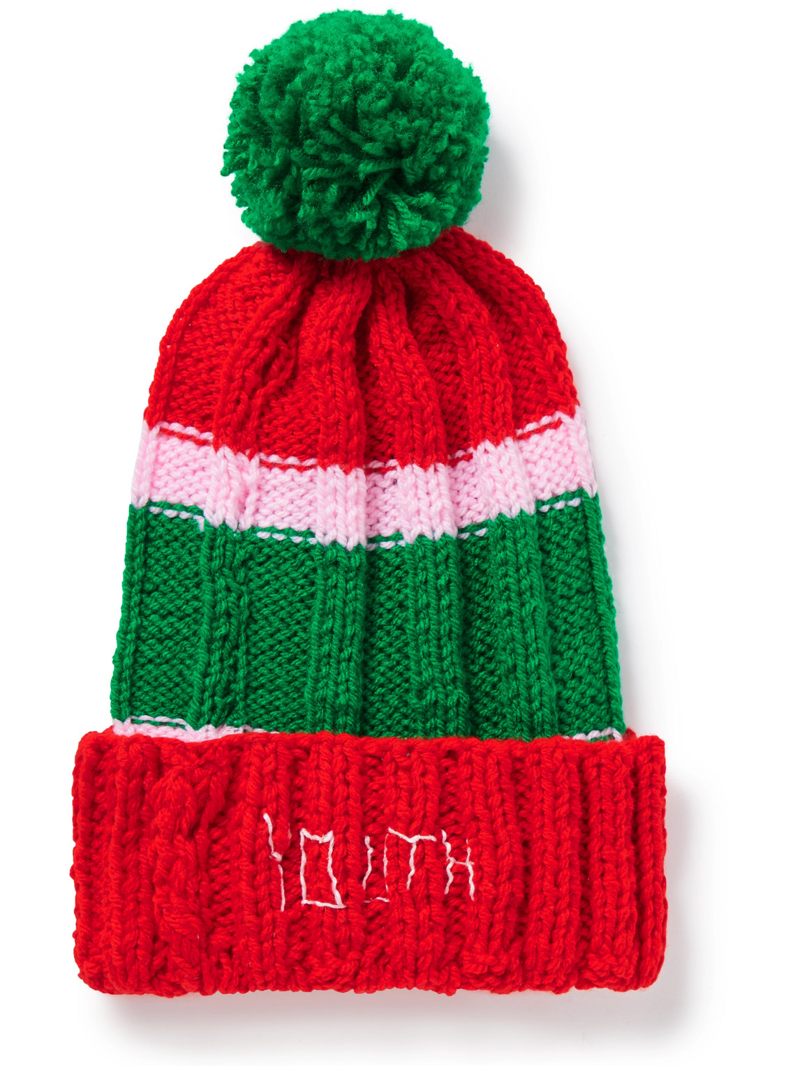 LIBERAL YOUTH MINISTRY - Striped Tasseled Ribbed-Knit Beanie - Men - Green von LIBERAL YOUTH MINISTRY