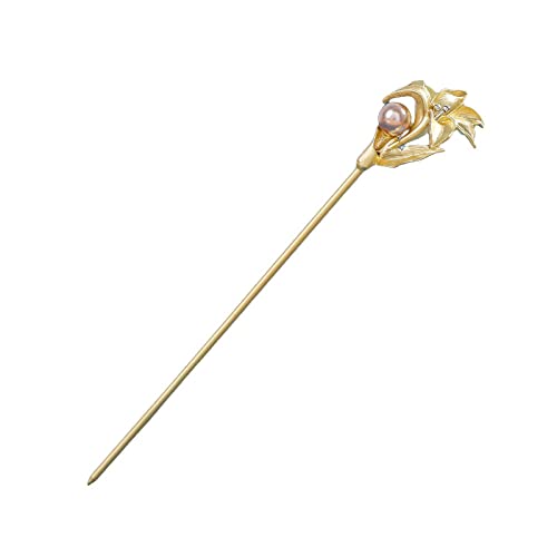 Damen-Haarstäbchen Für Lange Haar,Perlenblumen-Haarstäbchen,Eleganter Haarschmuck Haarklammern,Dekorative Frisur,Haarnadeln Für Brötchen,Gold von LIBERGA