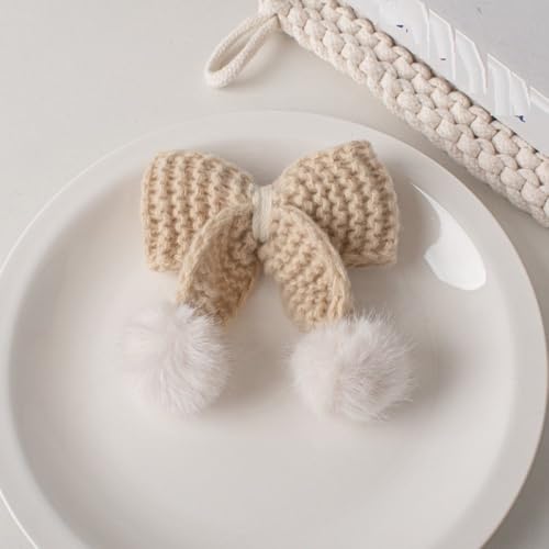 LIBERGA 2 Stück Haarspangen Mit Häkelschleife,Lustige Haarklammern Aus Plüsch,Kopfschmuck,Ästhetische Haarnadeln Als Dekoration Für Damen,Hellbraun von LIBERGA