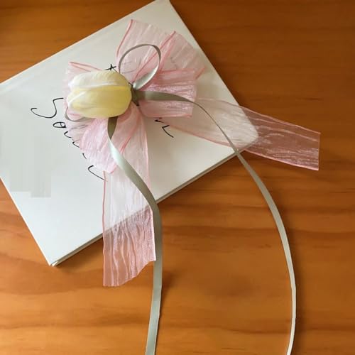 LIBERGA 2 Stück Haarspangen Mit Tulpenschleife, Lustige Haarklammern Mit Langer Schleife Und Blumen, Kopfschmuck Party Dekoration Haarnadeln Für Damen, Gelb von LIBERGA