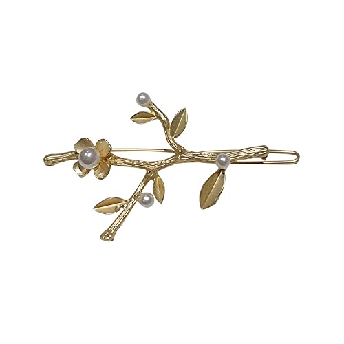 LIBERGA 4 Stück Haarspangen In Blumenzweigform Für Damen,Ästhetische Perlen-Haarklammern,Kopfschmuck,Elegante Seitenclips,Haarnadeln,Gold von LIBERGA