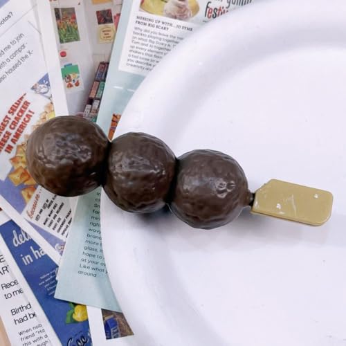 LIBERGA 4 Stück Haarspangen In Form Von Fleischbällchen Mit Simuliertem Essen, Lustige Haarklammern Kopfschmuck Haarnadeln Als Party Dekoration Für Damen von LIBERGA