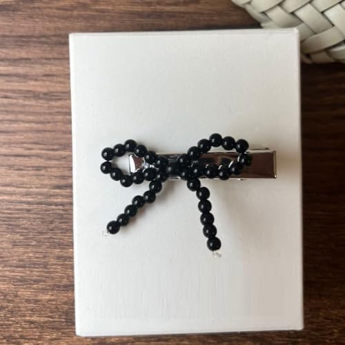 LIBERGA 4 Stück Haarspangen Mit Perlenschleife, Elegante Haarklammern, Kopfschmuck Ästhetische Haarnadeln Für Damen, Schwarz von LIBERGA