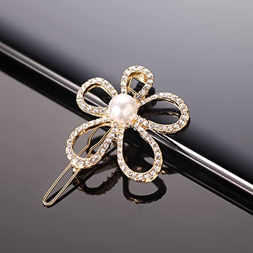 LIBERGA 4 Stück Perlen Haarspangen Strass Blume Haarklammern Kopfschmuck Elegant Haarschmuck Seitenclips Haarnadeln Für Damen,Gold von LIBERGA