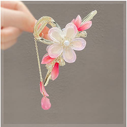 LIBERGA Haarspangen Mit Rosa Blume,Elegante Troddelkette,Haarnadeln,Starker Halt,Klauen Haarkrallen Haarklammern Für Dickes Haar Von Damen von LIBERGA