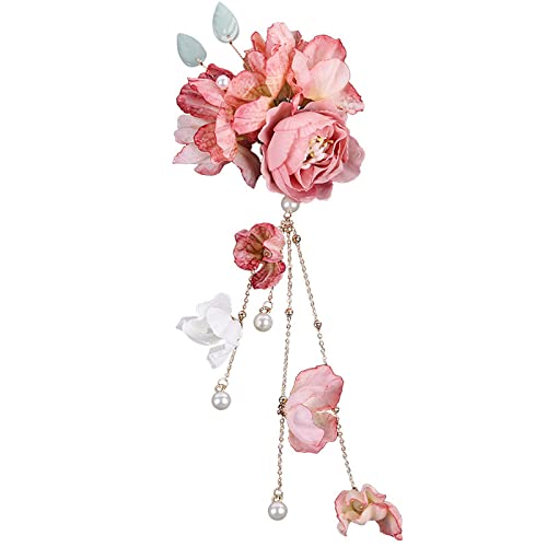 LIBERGA Quastenkette Haarspangen Künstliche Blume Haarklammern Kopfschmuck Vintage Blume Seitenclips Haarnadeln Für Damen,Rosa von LIBERGA