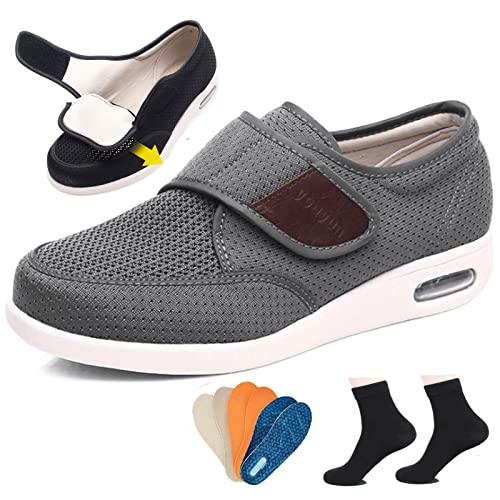 Diabetiker Schuhe Herren,Diabetiker schuhe für herren Extra Weit Klettverschluss Senioren Schuhe Für Geschwollene Füße Breite Füße Orthopädische Schuhe Herren Gesundheitsschuhe,Gray 1,45EU von LIBINGRUITIAO