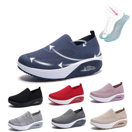 Orthopädische Schuhe Damen Sneaker, 2024 Neu Air Cushion Mesh Slip on Diabetiker Schuhe Extra Weit Wanderschuhe, Leicht, Atmungsaktiv Und Bequem Turnschuhe Sportschuhe Für Damen,Dark blue,38EU von LIBINGRUITIAO