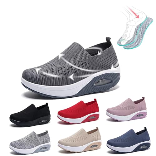 Orthopädische Schuhe Damen Sneaker, 2024 Neu Air Cushion Mesh Slip on Diabetiker Schuhe Extra Weit Wanderschuhe, Leicht, Atmungsaktiv Und Bequem Turnschuhe Sportschuhe Für Damen,Dark gray,40EU von LIBINGRUITIAO