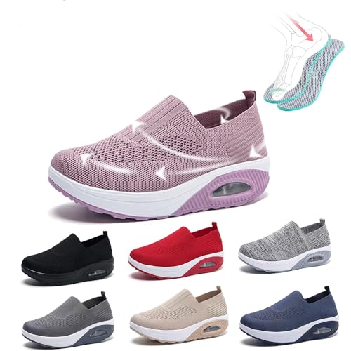 Orthopädische Schuhe Damen Sneaker, 2024 Neu Air Cushion Mesh Slip on Diabetiker Schuhe Extra Weit Wanderschuhe, Leicht, Atmungsaktiv Und Bequem Turnschuhe Sportschuhe Für Damen,Rosa,38EU von LIBINGRUITIAO