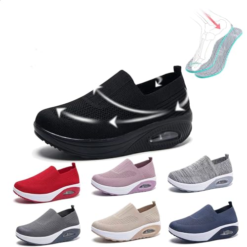 Orthopädische Schuhe Damen Sneaker, 2024 Neu Air Cushion Mesh Slip on Diabetiker Schuhe Extra Weit Wanderschuhe, Leicht, Atmungsaktiv Und Bequem Turnschuhe Sportschuhe Für Damen,Schwarz,35EU von LIBINGRUITIAO