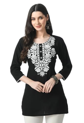 LIBOZA Kurze Kurta für Frauen - Lakhnavi Chikankari bestickte Damen Kurti, stilvolles Mädchen-Top, ethnische halbe Kurtas, Tunika-Design, Frau Kurtis, Schwarz, XXL LIBOZA Kurze Kurta für Frauen - Lakhnavi Chikankari bestickte Damen Kurti, stilvolles Mädchen-Top, ethnische halbe Kurtas, Tunika-Design, Frau Kurtis, Schwarz, XXL von LIBOZA
