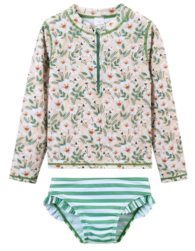 LIBREDGE Kleinkind Mädchen Badeanzug Rashguard Sets 2-teilig Badeanzüge UPF 50+ Sommer Kinder Bademode 2-7T, Floral/Hellgrün, 122 von LIBREDGE
