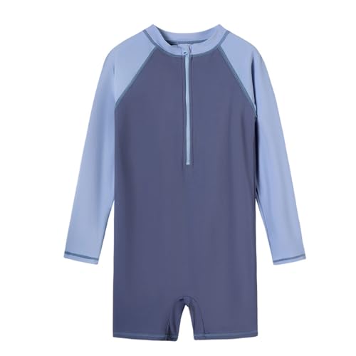 LIBREDGE Mädchen Einteiler Badeanzug Langarm Rash Guard Badeanzüge für Kinder UPF 50+ Bademode Dunkelblau, Grau 7-8Y von LIBREDGE