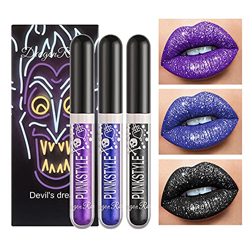 3 Farben Diamond Glitter Shimmer Lip Gloss Liquid Lippenstift Metallic Matte Glossy Langlebig Make-up Lipgloss Metallic Lip Color Cosmetics Für Halloween Make-up, Party, Cosplay von LICHENGTAI