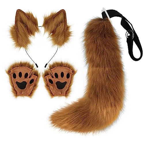 Fuchs Cosplay Set Faschingskostüm für Kinder Erwachsene, Fuchsohren Cosplay Set Fuchs Ohren Stirnband Fuchsschwanz Pfoten Handschuhe für Kinder Erwachsene Halloween Fasching Karneval Party von LICHENGTAI