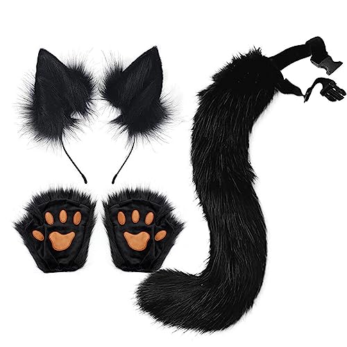 LICHENGTAI Fuchs Cosplay Set Faschingskostüm für Kinder Erwachsene, Fuchsohren Cosplay Set Fuchs Ohren Stirnband Fuchsschwanz Pfoten Handschuhe für Kinder Halloween Fasching Karneval Party von LICHENGTAI