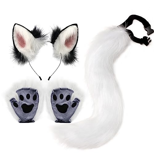 LICHENGTAI Fuchs Cosplay Set Faschingskostüm für Kinder Erwachsene, Fuchsohren Cosplay Set Fuchs Ohren Stirnband Fuchsschwanz Pfoten Handschuhe für Kinder Halloween Fasching Karneval Party von LICHENGTAI