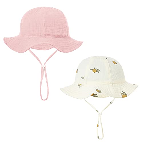 LICHENGTAI 2 Stück Baby Sonnenhut Bucket Hut UV Schutz Fischerhut Jungen Mädchen Sommerhut Kinderhut Kleinkind Sonnenmütze Strandhut Freizeithut 0-12 Monat von LICHENGTAI