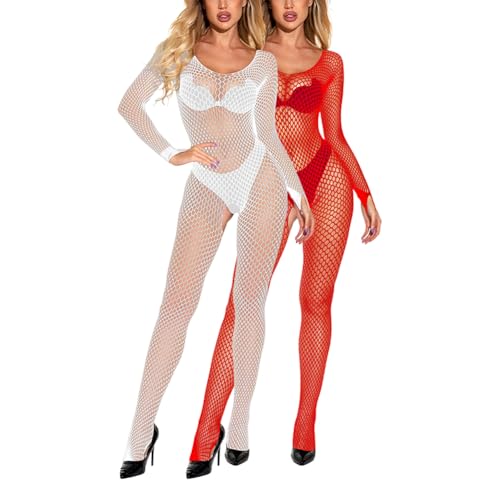 LICHENGTAI 2 Stück Damen Netzoverall, Sexy Netz-Overall Catsuit Bodysuit Verführerische einteilige Netzstrumpfhose mit Perspektive für erwachsene Mädchen LICHENGTAI 2 Stück Damen Netzoverall, Sexy Netz-Overall Catsuit Bodysuit Verführerische einteilige Netzstrumpfhose mit Perspektive für erwachsene Mädchen von LICHENGTAI
